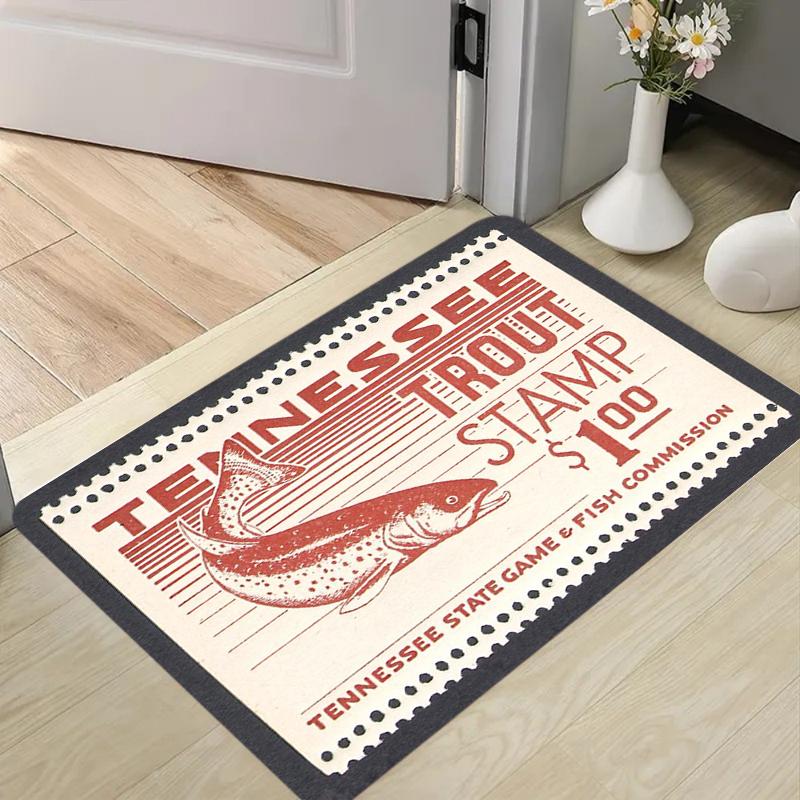 

Premium Vintage Trout Stamp Doormat Set Tennessee Michigan Print NonSlip Washable Floor Mats for Front Door Entryway Decor 40x60cm