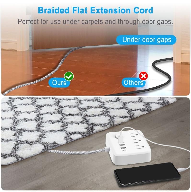 Travel Power Station with 3 Outlets 4 USB Port Flexible Cable For Home Office Safety Efficient Design