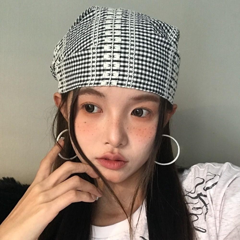 Plaid Headscarf Hat American Beanie Hats Fashion Strappy Bandana Cap  Unisex