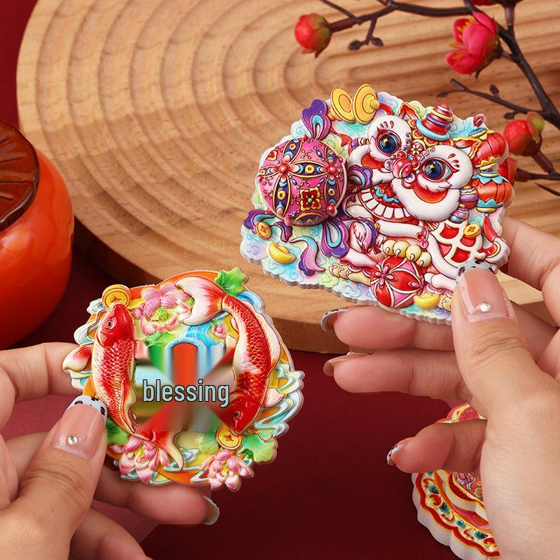 2026 Year of the Horse Rotating Lion Magnet: Festive Fu Character Decoration for Spring Festival