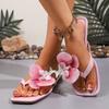 Clip Zehen Blume Dekor Sommer Hausschuhe für Damen Weiß Komfort Rutschfest Strand Flip Flops Frau Mode Eckige Zehen Flache Sandalen
