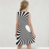 Girls Round Neck Sleeveless Black White Swirl Printed A Line Flared Hem Dress