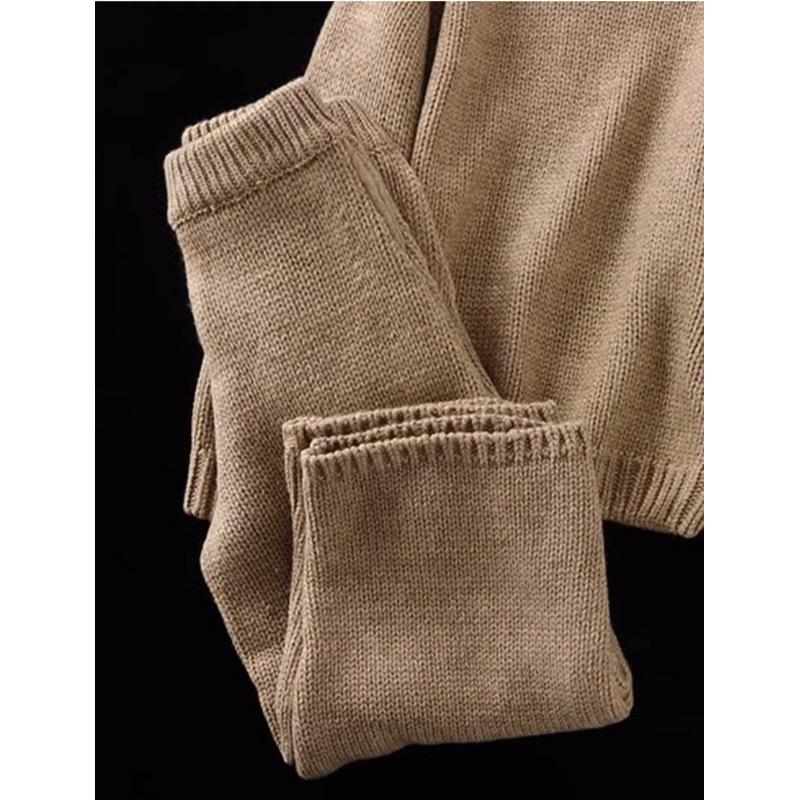 Evropské vlněné pletené tepláky: Husté, útulné podzimní/zimní domácí kalhoty pro ženy