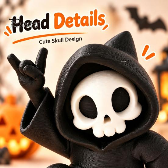 Integrated Molding Skeleton Decor Little Pumpkin Skull Ornament, 3D Printed Halloween Decor, Cute Desktop Miniature for Home Figurine Table Decoration