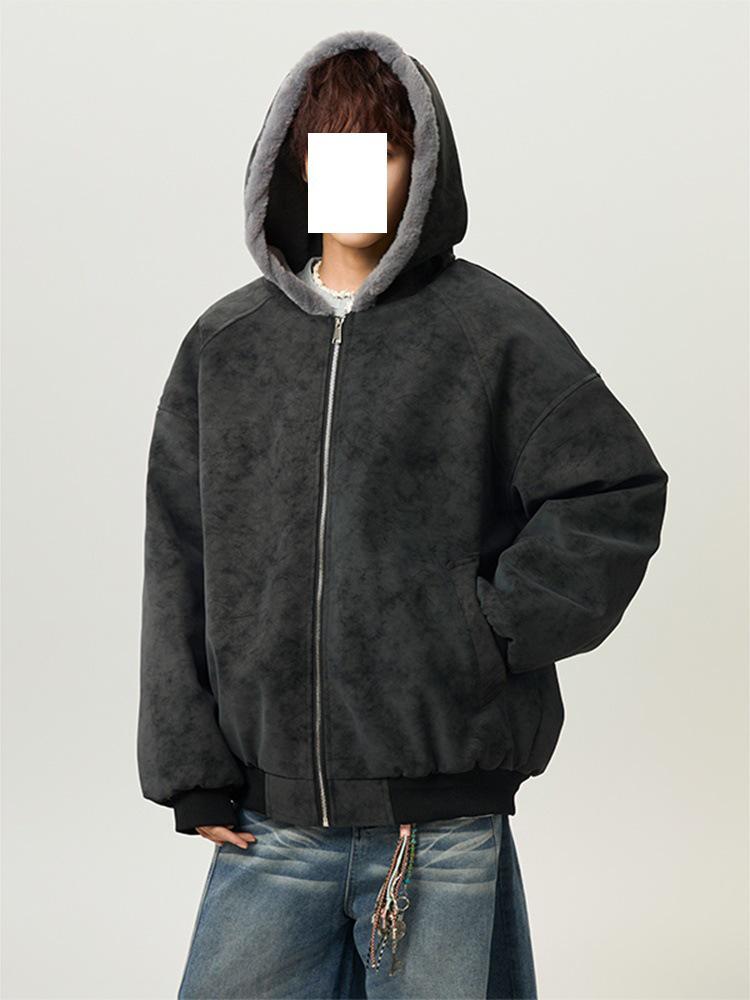 Men's American Retro Hooded Mountain Jacket - Winter Casual Velvet-Lined Cotton with Fur Collar