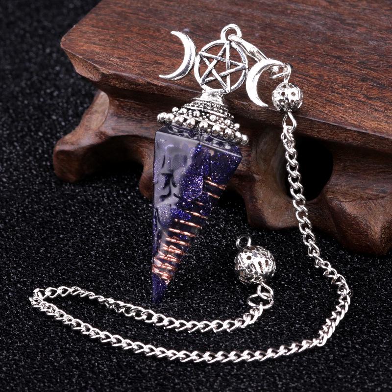 1690 Three-Phase Moon Seven Chakra Stone Resin Hexagonal Crystal Pendant Pendulum Cross-Border Jewelry