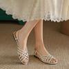 Roman Woven Sandals Women's 2025 Summer Flat-soled Soft-soled French Retro Women's White Low-heeled Hollow Fish Mouth Shoes