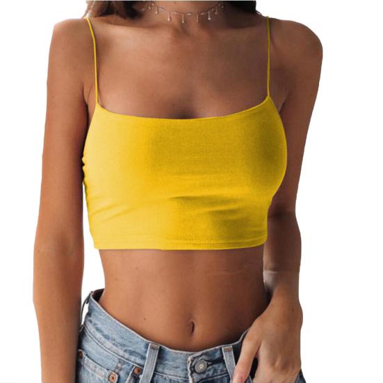 Femei sexy de culoare solidă cu bretele spaghete subțire camisole crop top cu fundul bluză