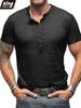 Pánské tričko Henley s krátkým rukávem 6 knoflíků Stojáček Melírovaná bavlna Slim Fit Ležérní Základní tričko Top