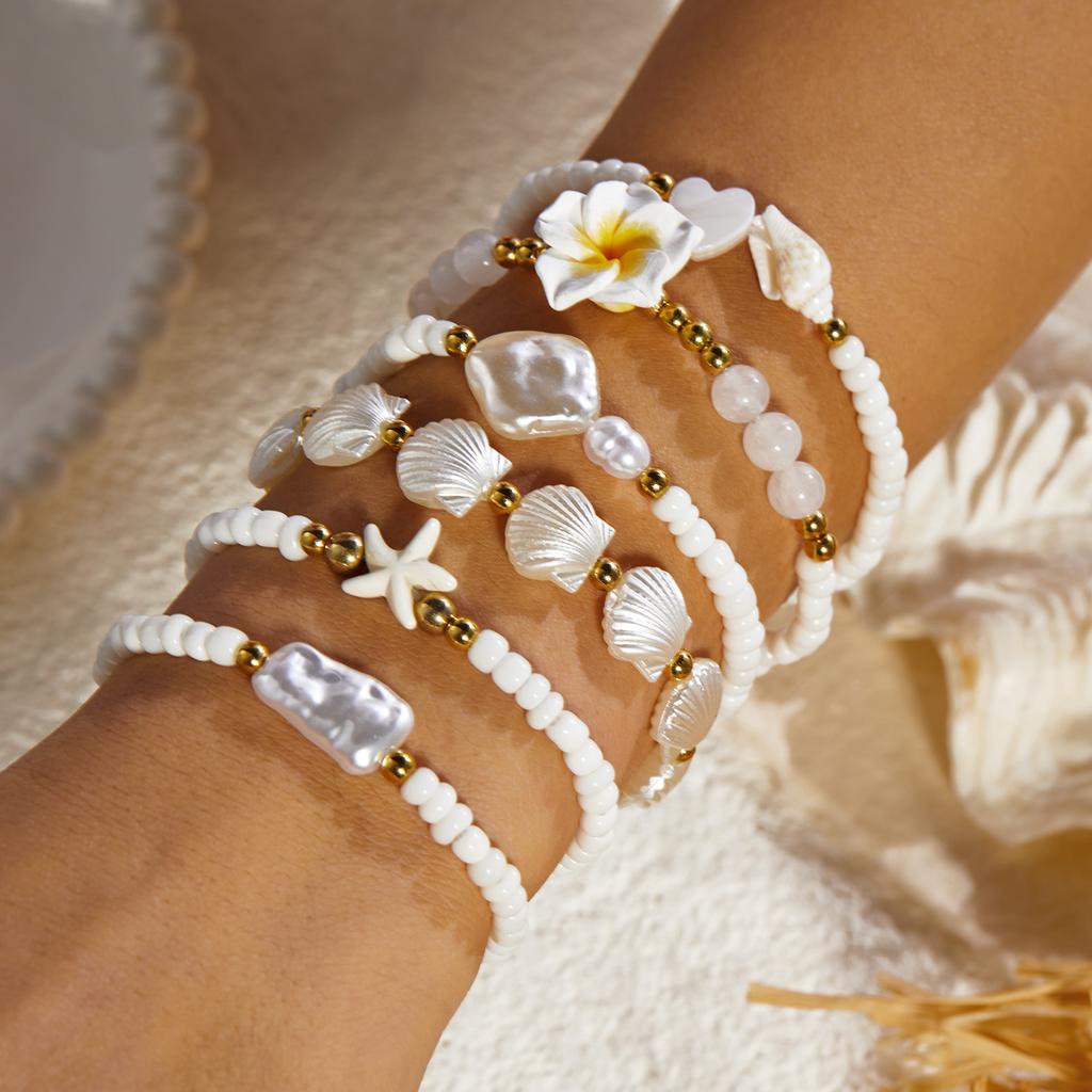 3/8 Pcs Bohemian Shell Starfish Bead Bracelet Set for Women Summer Beach Multilayer Stacked Pearl Bracelets Party Charm Jewelry