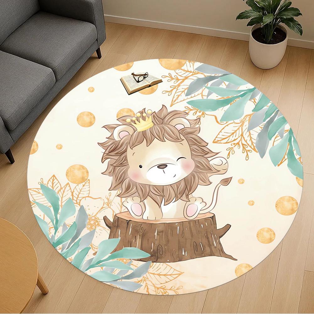 1pc Lion, Crown Round Chair mat Area Rug - Non-Slip, Floor Mat for Office, Bedroom, home decor Christmas Gift p0811442