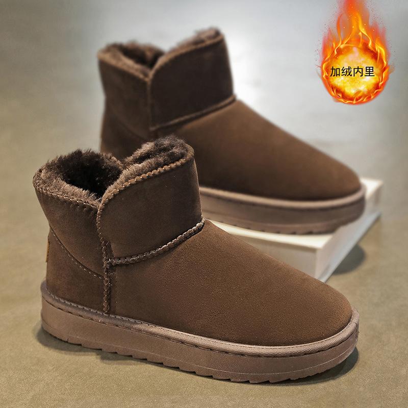 

Snow boots men s winter new velvet warm large cotton shoes couple fur integrated outdoor 45 коричневий