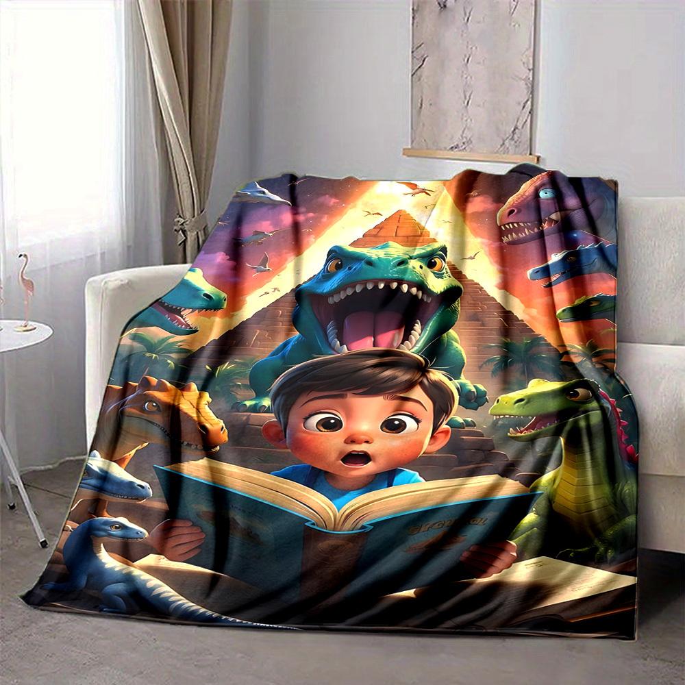 1pc Dinosaur Adventure Blanket Lightweight Flannel Blanket Throw Blanket For Sofa, Bed, Travel, Camping, Livingroom, Office, Couch, Chair, And Bed yy2