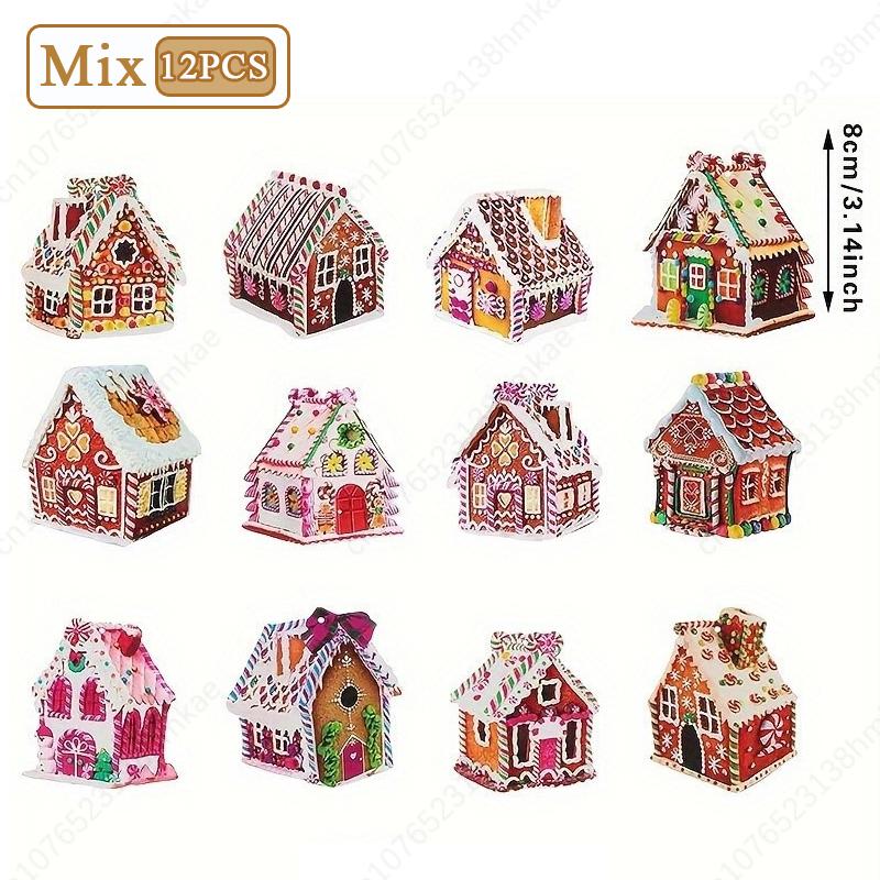 Weihnachtsdekorationen Holz Bunt Lebkuchenhaus Dekorationen Weihnachtsbaumschmuck Heimaufhänger Handgemachte Weihnachtssets