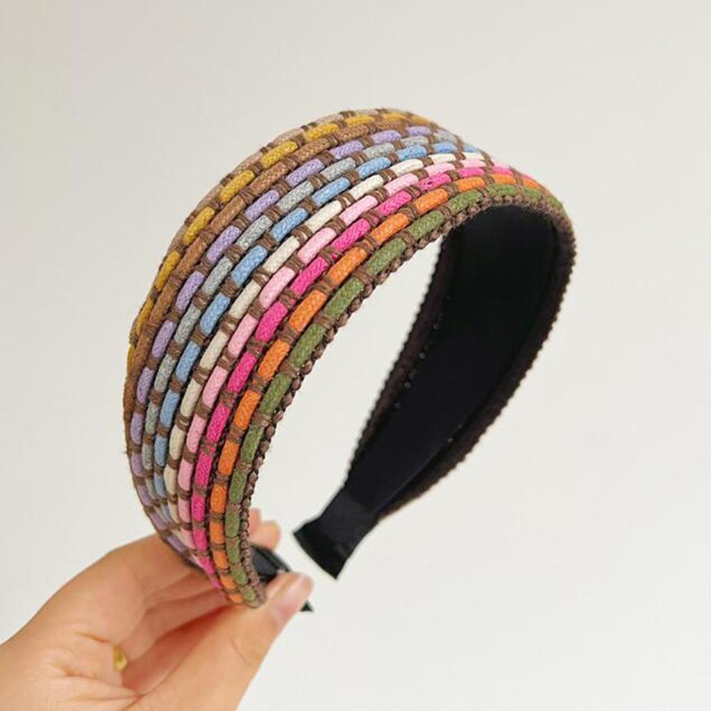 PROLY New Fashion Women Headband Rainbow Rope Braided Wide Brim Headband Adult Summer Turban Casual Hair Accessories