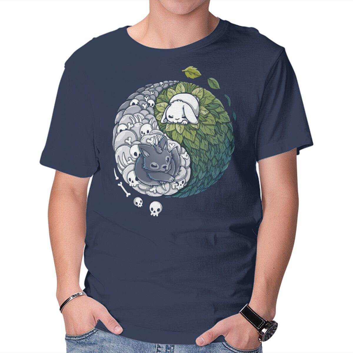 Unisex Crew Neck T-Shirt Yin Yang Predator Prey Graphic Short Sleeve Casual Tee L