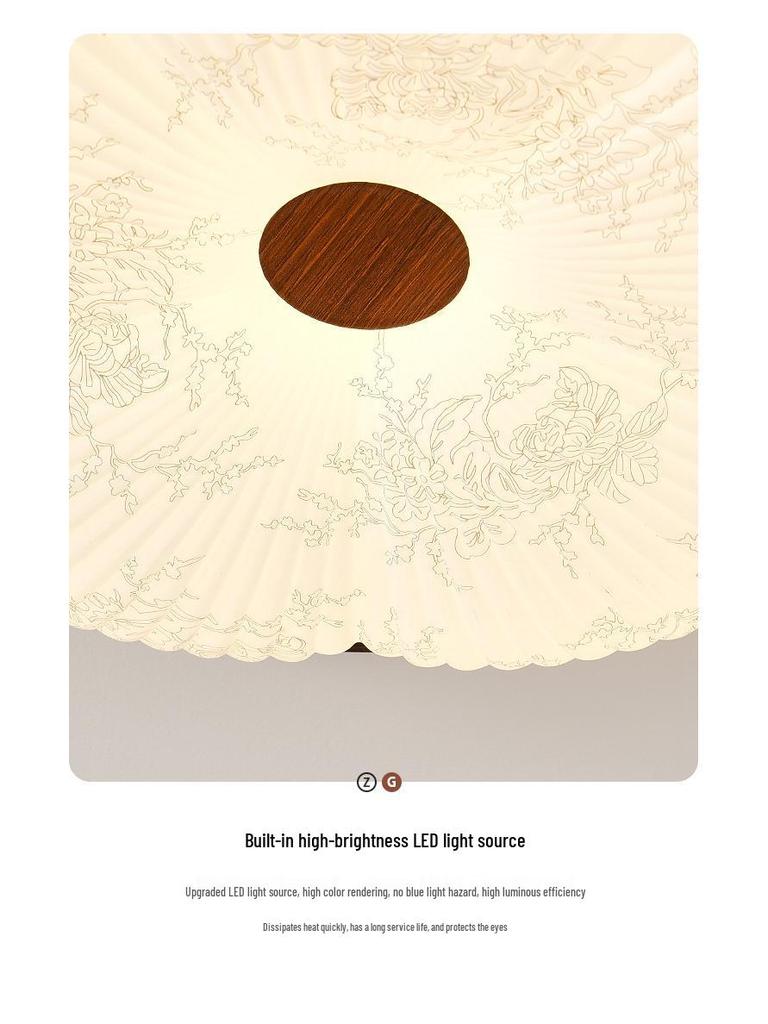 Chinese Style Walnut Wood Grain Ceiling Light for Study or Master Bedroom, Retro Wabi-Sabi Design, Eye Protection