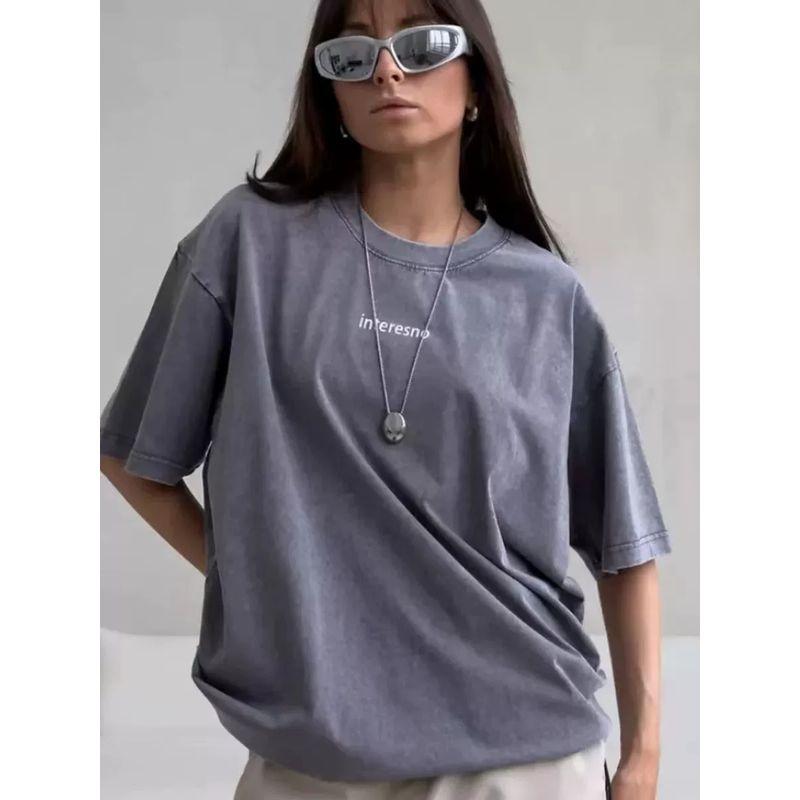 Fashion New Arrival Retro Crew Neck Loose Letter Print T-shirt Loose Letter Printed T-shirt