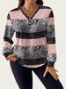 European American Women's Plus Size V-Neck Stripe Print Long Sleeve Top - Spring/Autumn