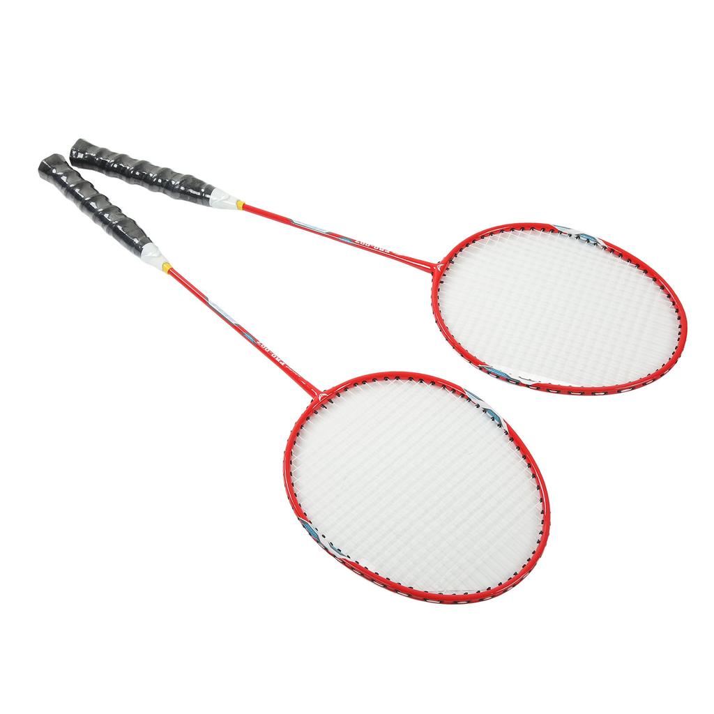 2Pcs Badminton Racquet Ferroalloy Integrated Primary Badminton Racket with Nylon Handle Red