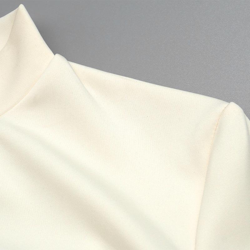 2024 Herbst Einfarbiges Feder-Patchwork Slim Kleid mit Rundhalsausschnitt