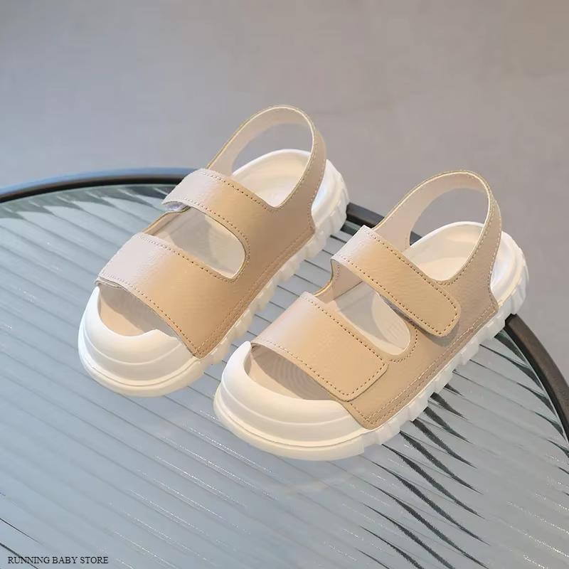 Children Sandals Flat Heel Platform Strap Anti-kick Toe Outdoor Sport Beach Casual Shoes PU Leather Sandals 21 хаки
