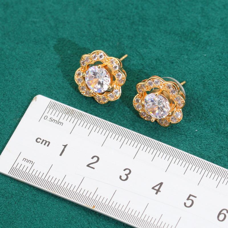 Flowers Korean Edition Jewelry Europe and The United States Hot Zircon Bracelet Earrings Ring Bride Jewelry Set