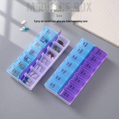 Double Row 14-Compartment Weekly Large Pill Organizer - Portable Flip-Top, Food Grade Plastic
