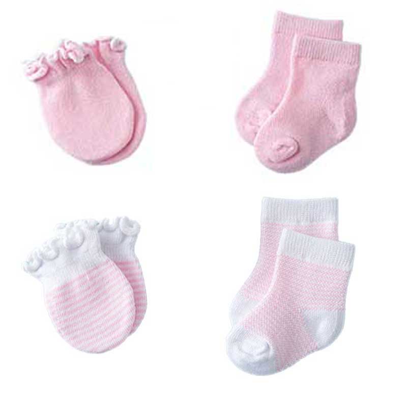 Cotton Baby Socks 4 Pairs Newborn Gloves Socks Set Spring Anti Scratch Bite Gloves Pography Props Infant Boys Girls Accessori