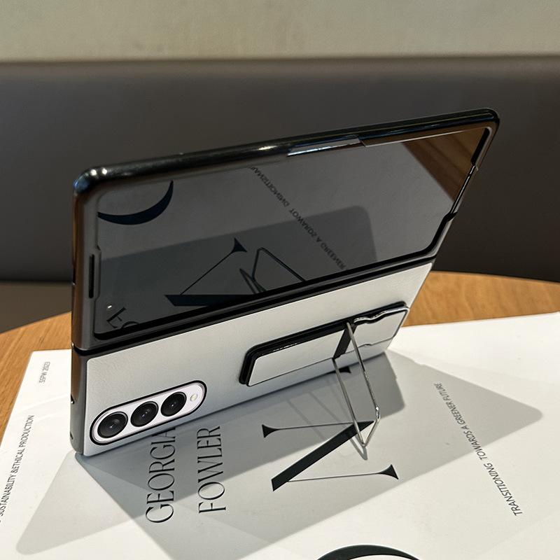 Hidden bracket is suitable for Samsung ZFold1 mobile phone case folding screen leather GalaxyZFold1 new all-inclusive frame white simple