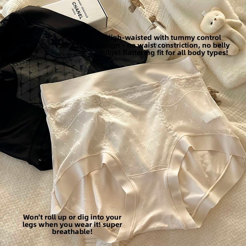Ladies Spring and Autumn Lace 7A Antibacterial Breathable Non Trace Abdominal High Waist Briefs
