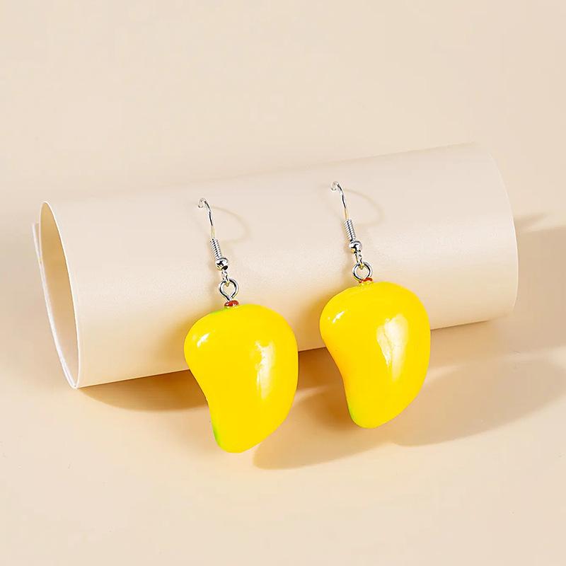 Kawaii Mori-kei Fruit Earrings: Cute Cartoon Mangosteen, Banana, Lemon & Potato Drops