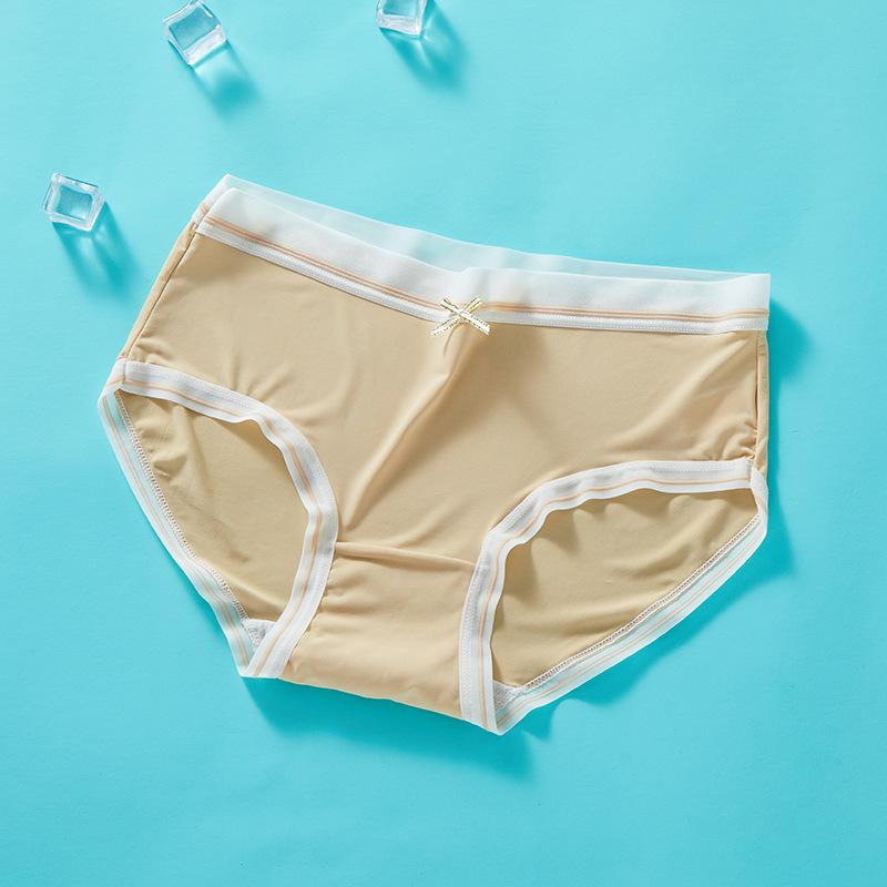 Female Summer Ultra Thin Ice Silk No Trace Fast Dry Breathable Mid Waist Triangle Briefs