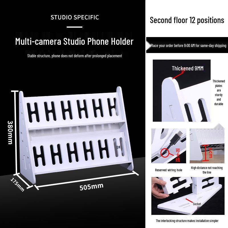 Multi-Camera Phone Holder: Floor & Desktop Stand with Charging Capability