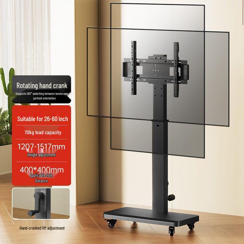 Mobile TV Stand with Wheels, Adjustable 360° Rotation, and Universal TV Mount for Horizontal & Vertical Screens