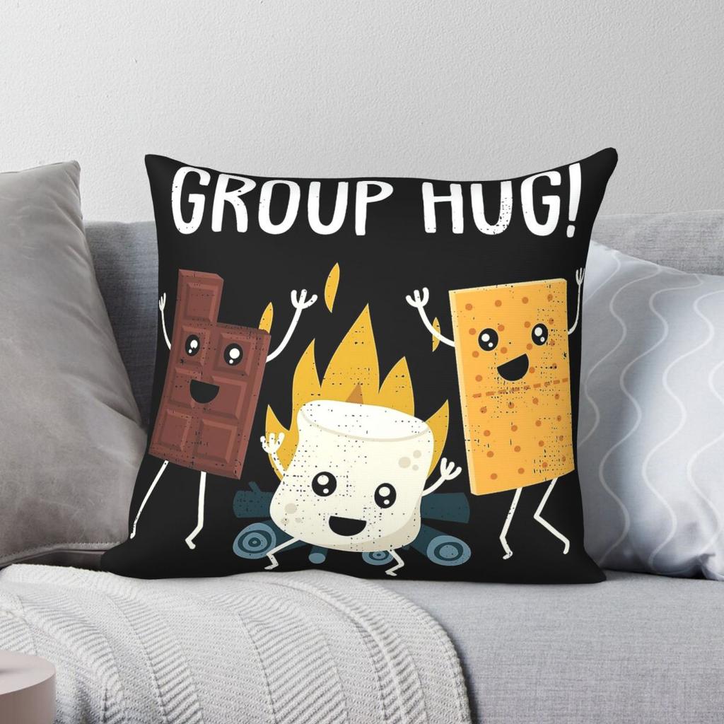 Marshmallow Camping Group Hug Pillowcase Polyester Linen Velvet Pattern Zip Decor Bed Cushion Cover