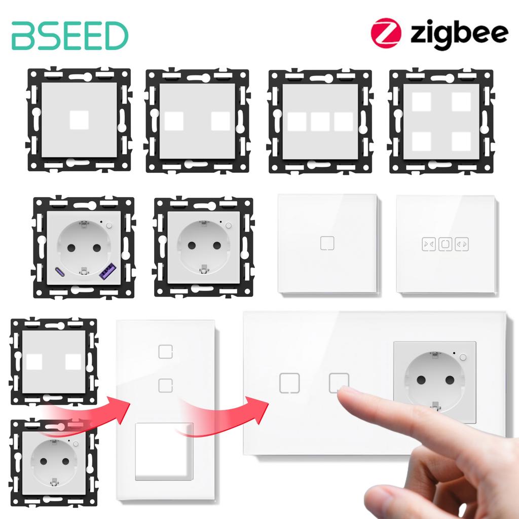 BSEED Zigbee Switches Module Glass Panel Touch Switches USB C Phone Charge Socket Port Smart Function Key EU Sockets Parts