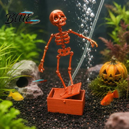 Dynamic Ornament for Shrimp Tanks Dancing Skeletons Aquarium Bubbler Decoration Halloween Skeleton Fish Tank Themed Landscaping Ornament 3D Printed