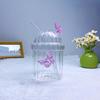 Butterfly Stripe Glass Straw Cup