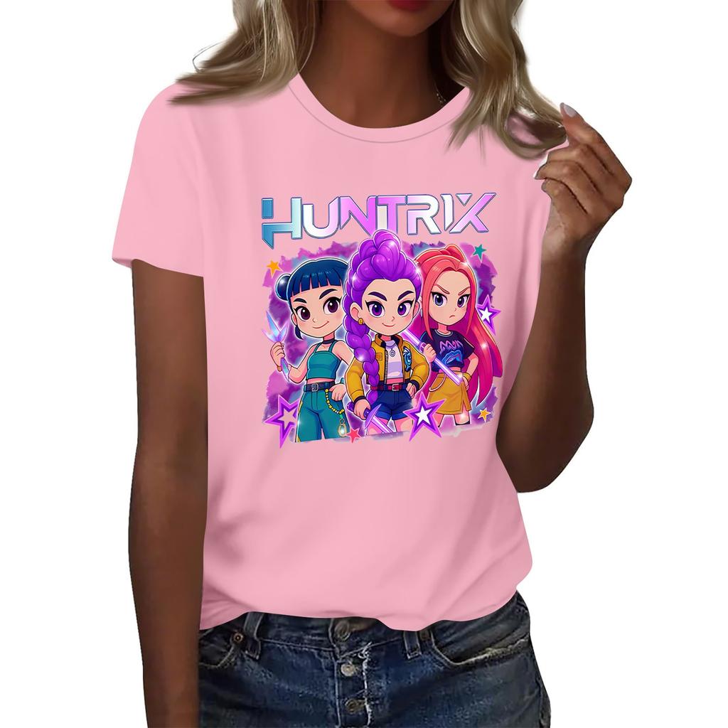 Women's  Group 2D Printed Round Neck Short Sleeve Top