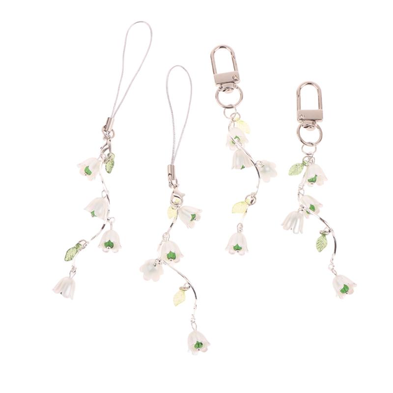 Sweet Bell Orchid Tassel Phone Lanyard For Girls Flowers Cell Phone Chains Strap Bag Pendant Decoration