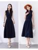 Elegant Women's Sleeveless Drape Design Dress - Hepburn Style, Tie-Up Waist, Slimming Long Commuter Dress