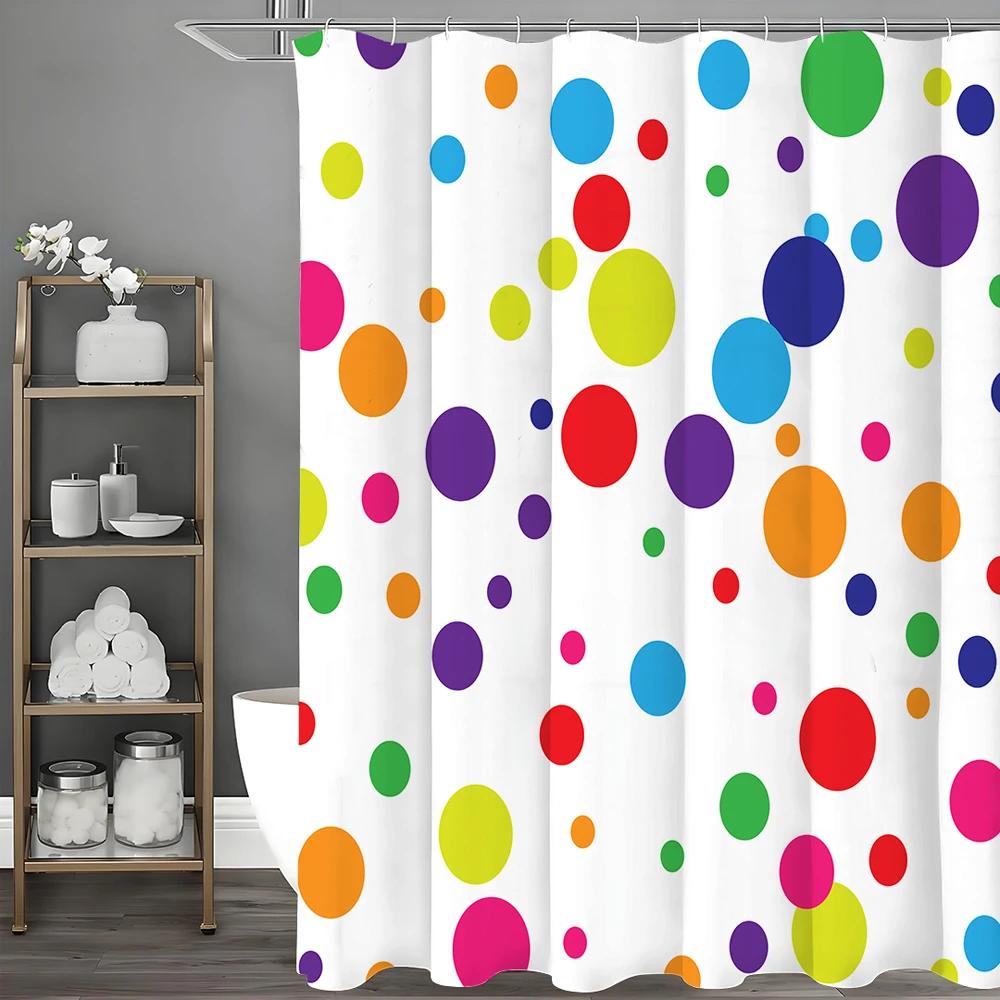 Colorful Circle Shower Curtain, Bathroom Decorative Shower Curtain, Waterproof Shower Curtain With Hooks
