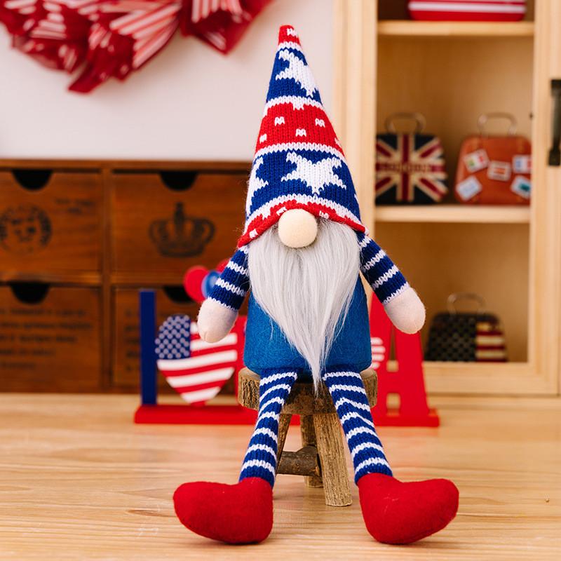 Festive Independence Day Gnome Figurine With Knitted Hat And Hanging Legs For Patriotic Celebrations