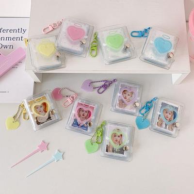 2-inch Transparent Sparkly Card Holder Keychain with Photo Album & ID Sticker Storage