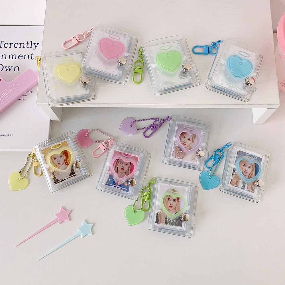 2-inch Transparent Sparkly Card Holder Keychain with Photo Album & ID Sticker Storage