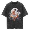 Nika Luffy Gear  ONE PIECE Anime Harajuku Retro Washed Tshirt  Cotton Men Streetwear Women Short Sleeves Unisex Top