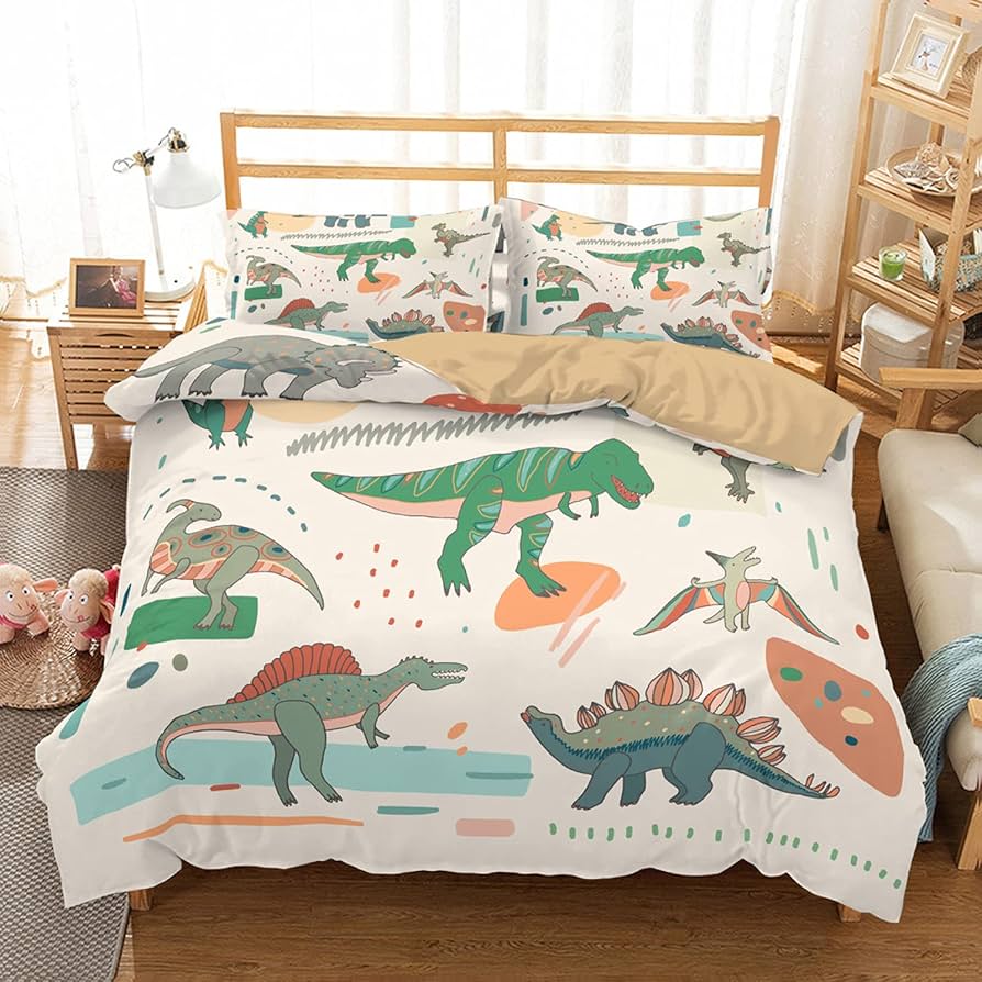 Cartoon Dinosaur Duvet Cover Kawaii Dinosaurs Comforter Cover Jungle Ancient Animals Bedding Set For Girls Boys Full King Size