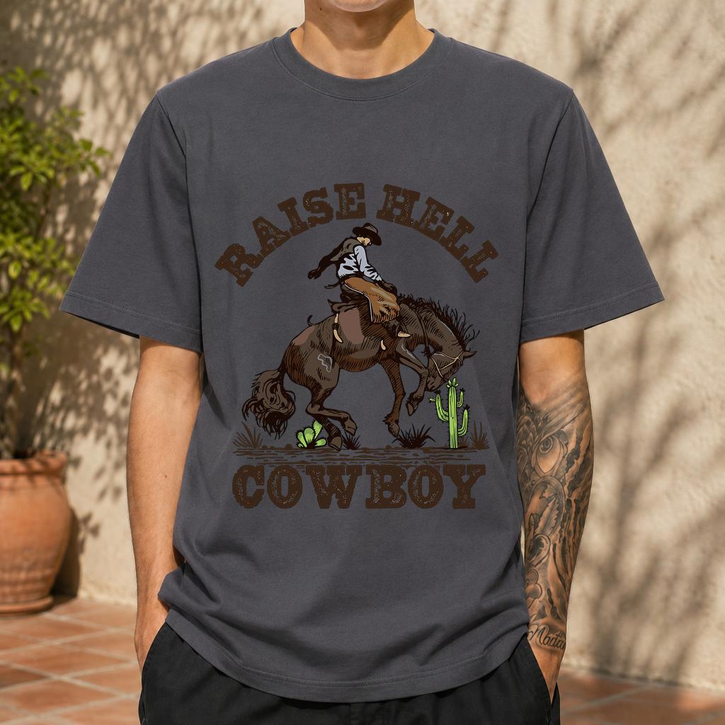 2026 New Pure Cotton Tshirt A Ruckus With The Cowboy Western Style Print Crew Neck Short Sleeve Casual Top