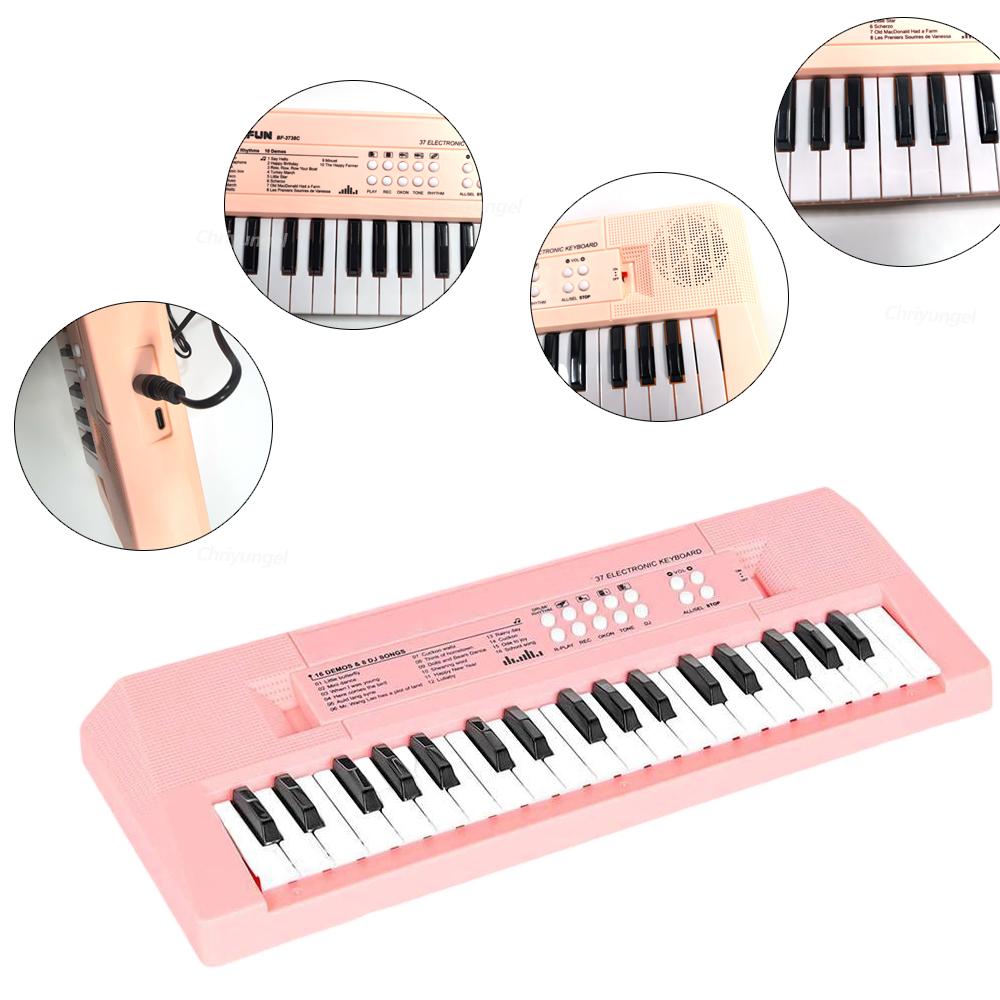 Mikrofonlu 37 Tuşlu Elektronik Piyano Klavyeleri Şarj Edilebilir Eğitim Oyuncakları Erkek Kız Çocukları İçin Müzik Aleti Hediyeleri